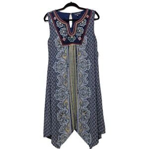 NWT Luxology Blue Paisley Floral Embroidered Sleeveless BOHO Shift Dress Size 8